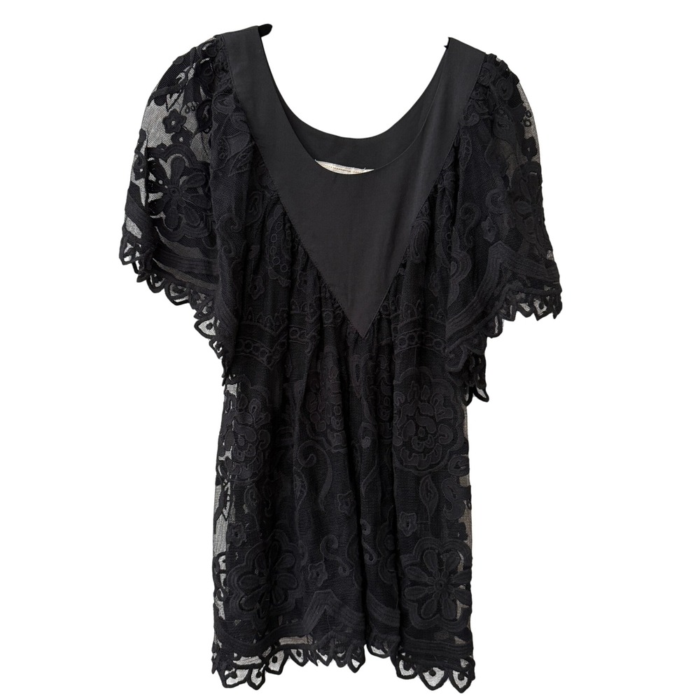 Jen's Pirate Booty Womens Lace Floral Sheer Top Size Small Black Beach Cover-up